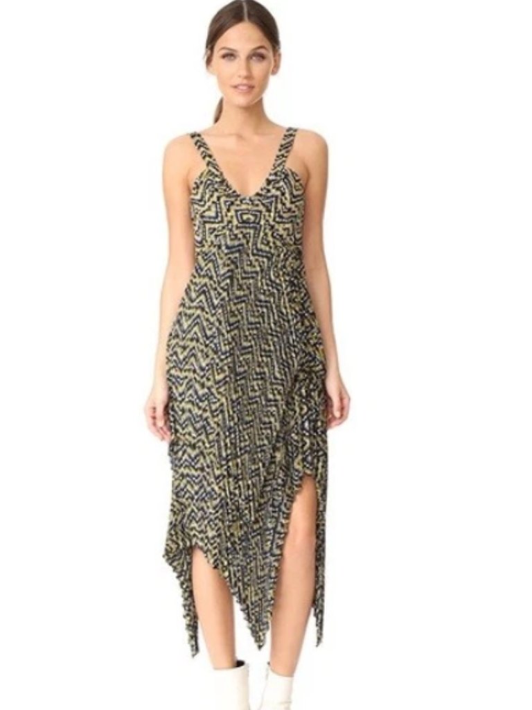 A.L.C. Kendall Ikat Silk Asymmetrical Midi Dress Women's Size 6 Party Cocktail